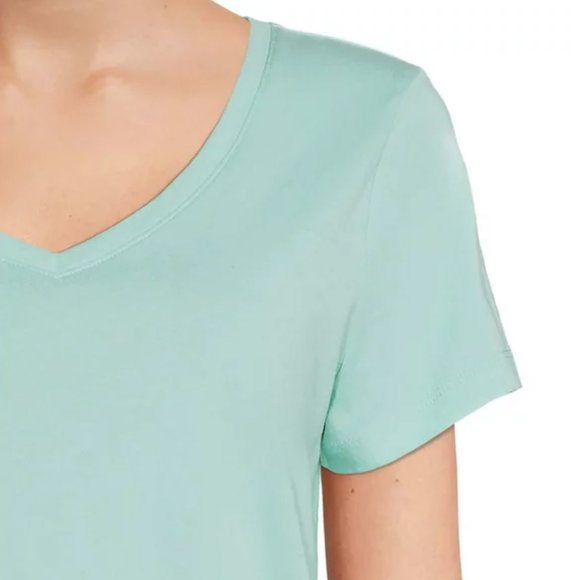 Time and Tru Women's Short Sleeve Core V-Neck Tee Classic Mint - Picture 4 of 5